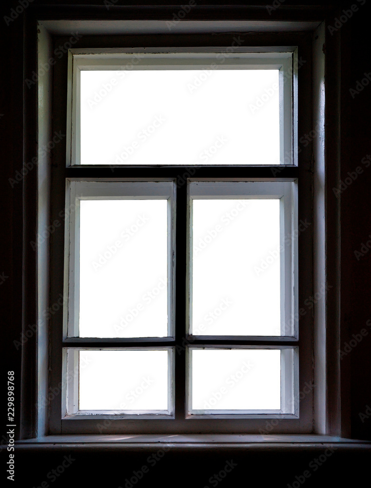 Old white wood window frame isolated on white background Old white wood window frame isolated on white background