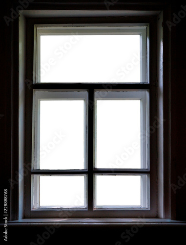 Old white wood window frame isolated on white background