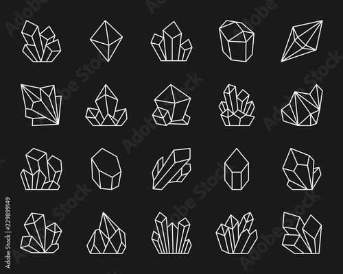 Crystal simple white line icons vector set