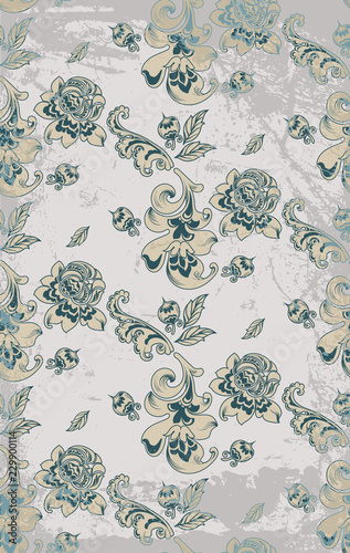 Vintage retro roses damask pattern Vector. Luxury ornament background floral ...