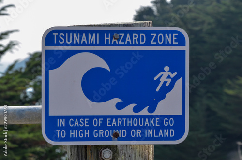 Photography Tsunami Hazard Zone sign at Point reyes National Seashore, California