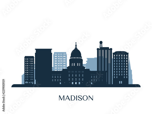 Madison skyline, monochrome silhouette. Vector illustration.