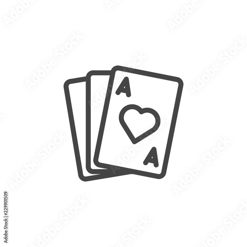 Playing cards and ACE contour icon. Casino symbol. Gambling club sign. Poker, preference, solitaire line label photo