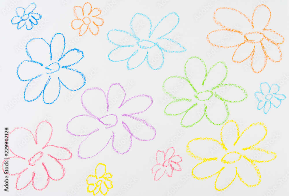 Children drawing flowers on a white background.