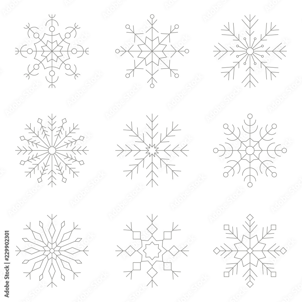 Set of monochrome icons with snowflakes for your design