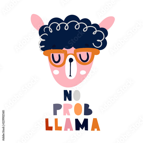 Принти на полотні No Prob Llama. Cute llama face. Colored vector illustration