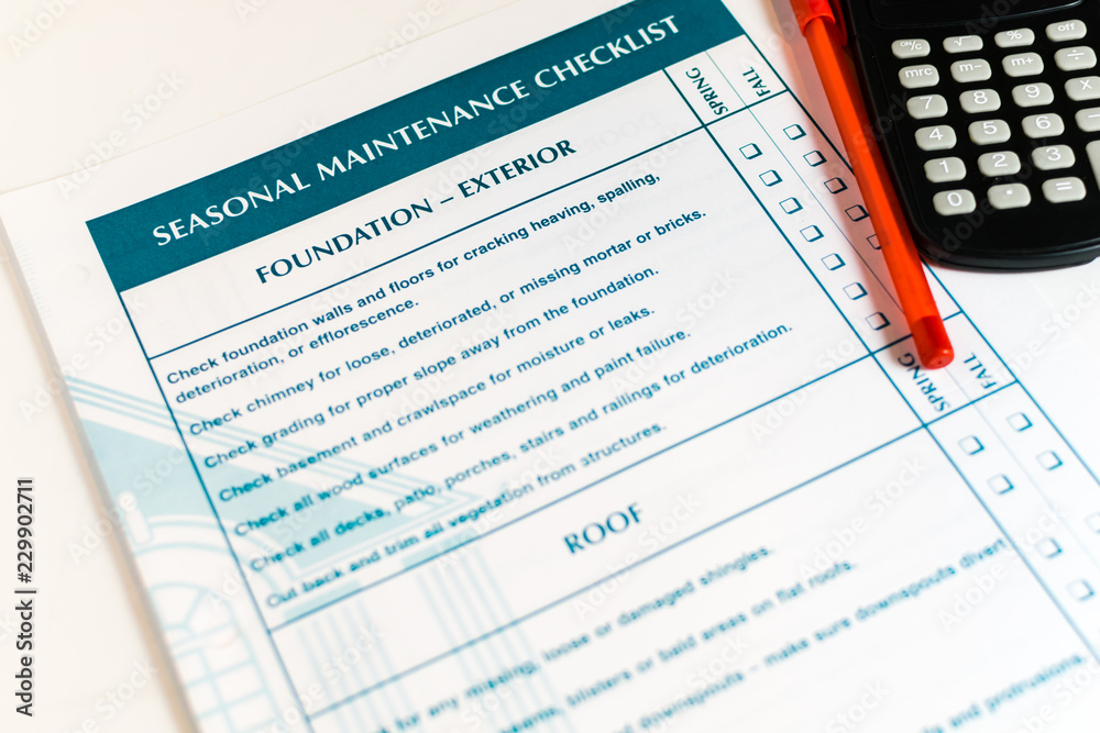 Fall and Spring home maintenance checklist; to do list concept ; check boxes Fall and Spring home maintenance checklist; to do list concept ; check boxes