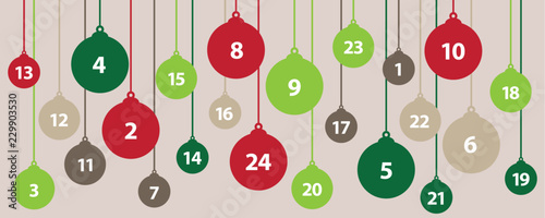 advent calendar 24 christmas tree balls in green and red colors