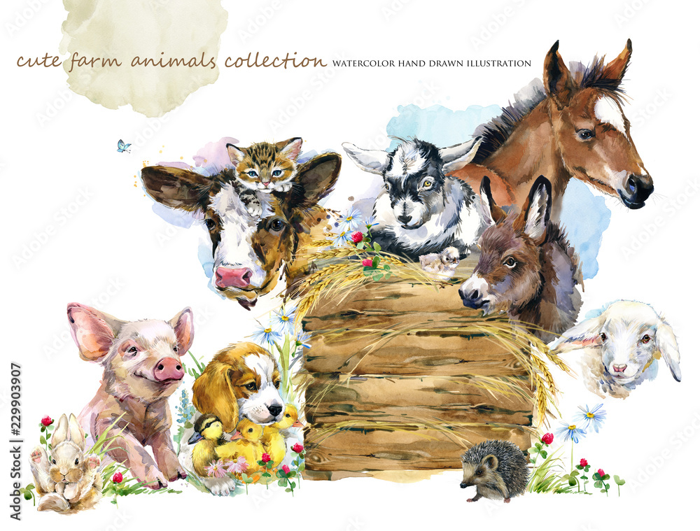 Obraz premium watercolor farms animal collection.