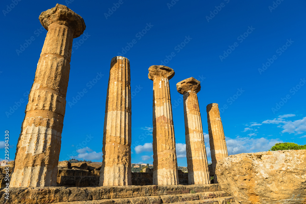 Remains of Heracles temple - Valle dei Templi located in Agrigento, Sicily. Unesco World Heritage Site.