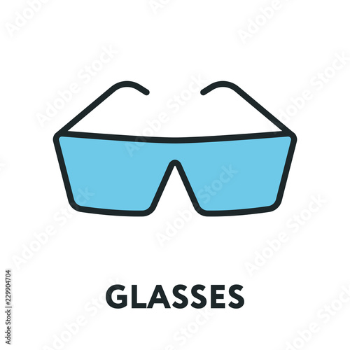 Glasses and Sunglasses Model. Optical Spectacles Fashion Lens. Color Vector Flat Line Icon.