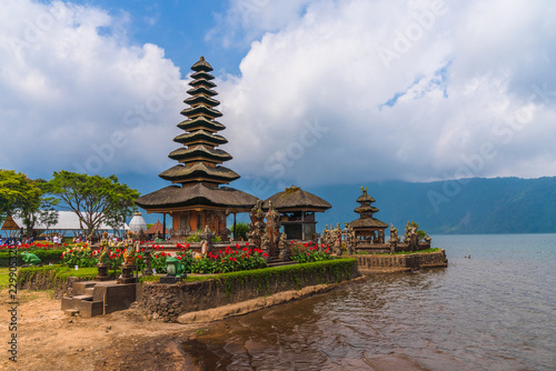 Famous temple near Gunung Batur volcano on Lake Batur Bali Indonesia. 