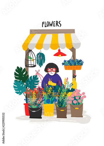 Flower shop. Hand drawn vector illustration