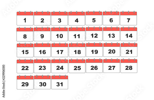 Simple vector calendar. Set 31 days. Beautiful design. Every month.
