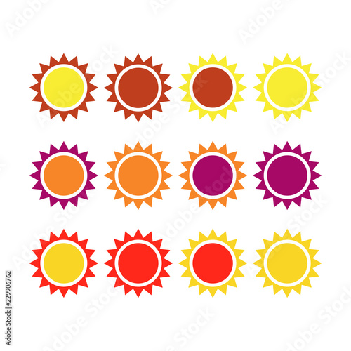 Set of colorful suns isolated on white background