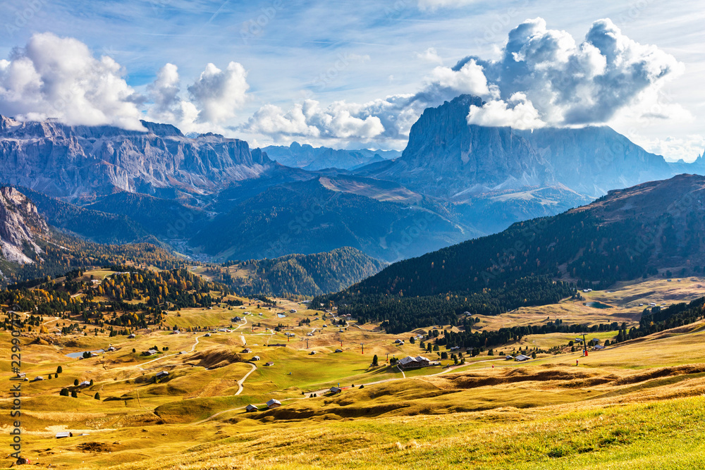 Val Gardena mountain view in Dolomite Alps