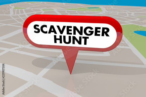 Scavenger Hunt Game Find Hidden Objects Map Pin 3d Illustration photo