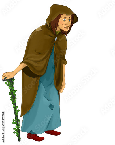 cartoon fairy tale character - old witch standing and looking - illustration for children