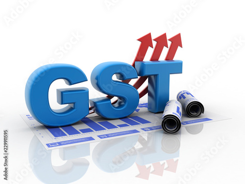 3d rendering GST Tax India with business graph