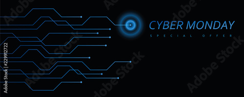 cyber monday digital technology banner blue and black