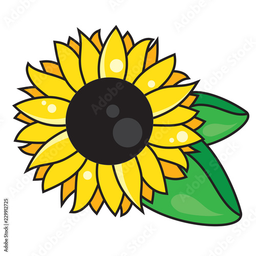 Fototapeta Naklejka Na Ścianę i Meble -  Symbol sunflower with leaves, isolated on white