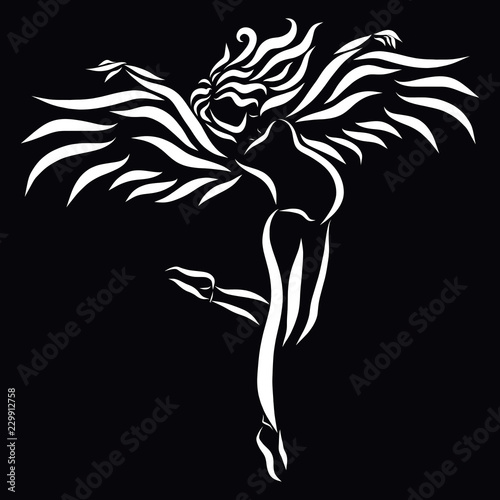 Winged pregnant lady, movement, beauty and health