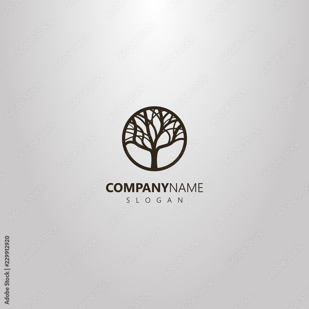 black and white simple vector logo of deciduous tree in a round frame black and white simple vector logo of deciduous tree in a round frame