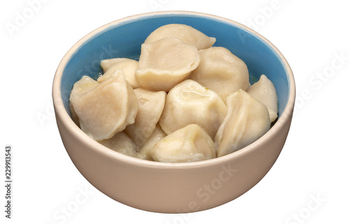 Plate with dumplings isolated on white.