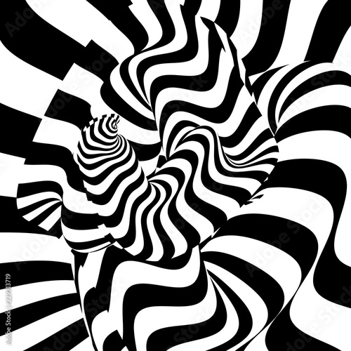 Pattern with optical illusion. Black and white design. Abstract striped background. Vector illustration.