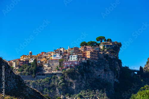 Castelmola: typical sicilian village perched on a mountain, close to Taormina. Messina province, Sicily, Italy. © mariusltu