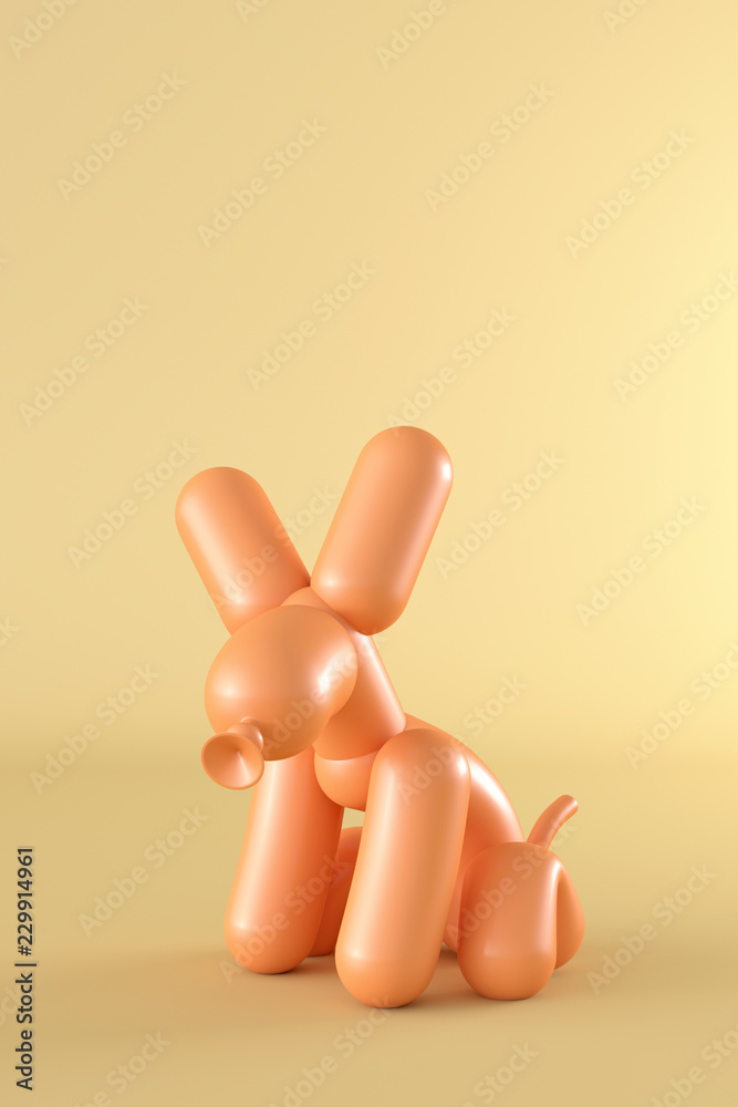 D Rendering, Balloon dog sitting in front of yellow background D Rendering, Balloon dog sitting in front of yellow background