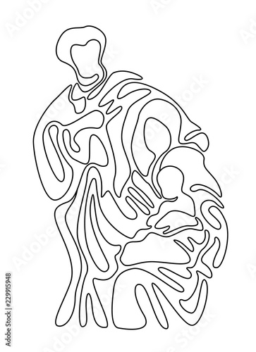 Abstract line draw The Nativity of Jesus with scenery mary and joseph in a manger with baby Jesus vector design