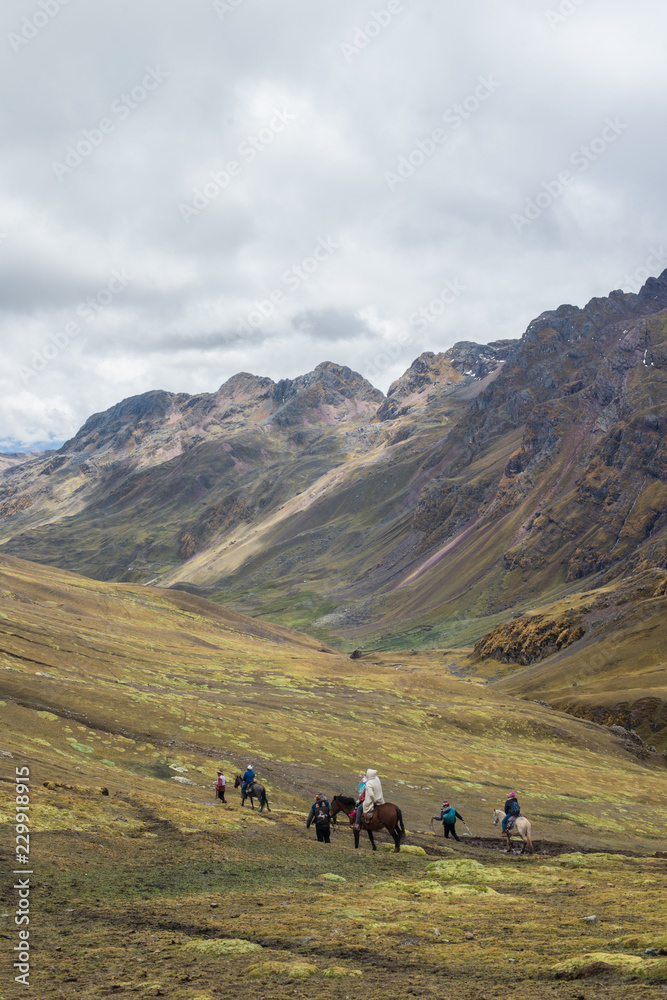 Landscape of the Vilcanota mountain chain, near by the famous rainbow mountain,  in a cloudy day of october. Perù.