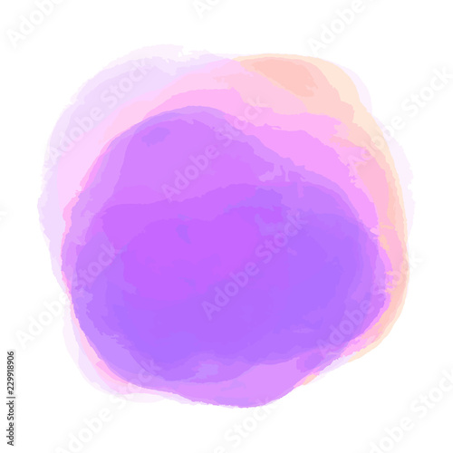 Bright spot. Digital aquarelle blotch on isolated white. Watercolour splotch. Paint and ink smudges. Blur stain. Trendy label brush stroke background