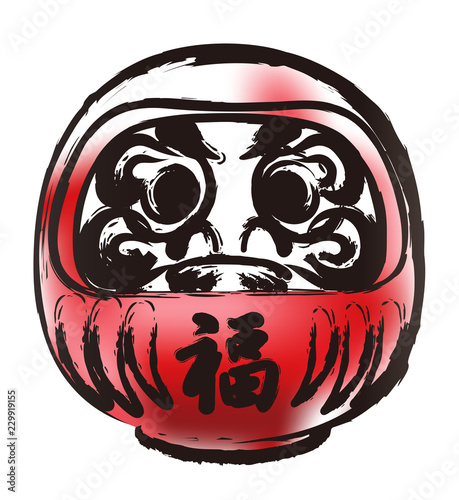 お正月素材　筆書き風のダルマ