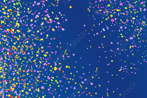 Colorful confetti on isolated dark background. Texture with many geometric elements. Pattern for polygraphy, banners, t-shirts and textiles. Greeting cards