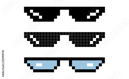 Glasses pixel vector icons. Glasses pixel set