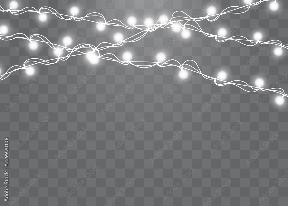 Christmas lights isolated realistic design elements. Glowing lights for Xmas Holiday cards, banners, posters, web design. Garlands decorations Christmas lights isolated realistic design elements. Glowing lights for Xmas Holiday cards, banners, posters, web design. Garlands decorations