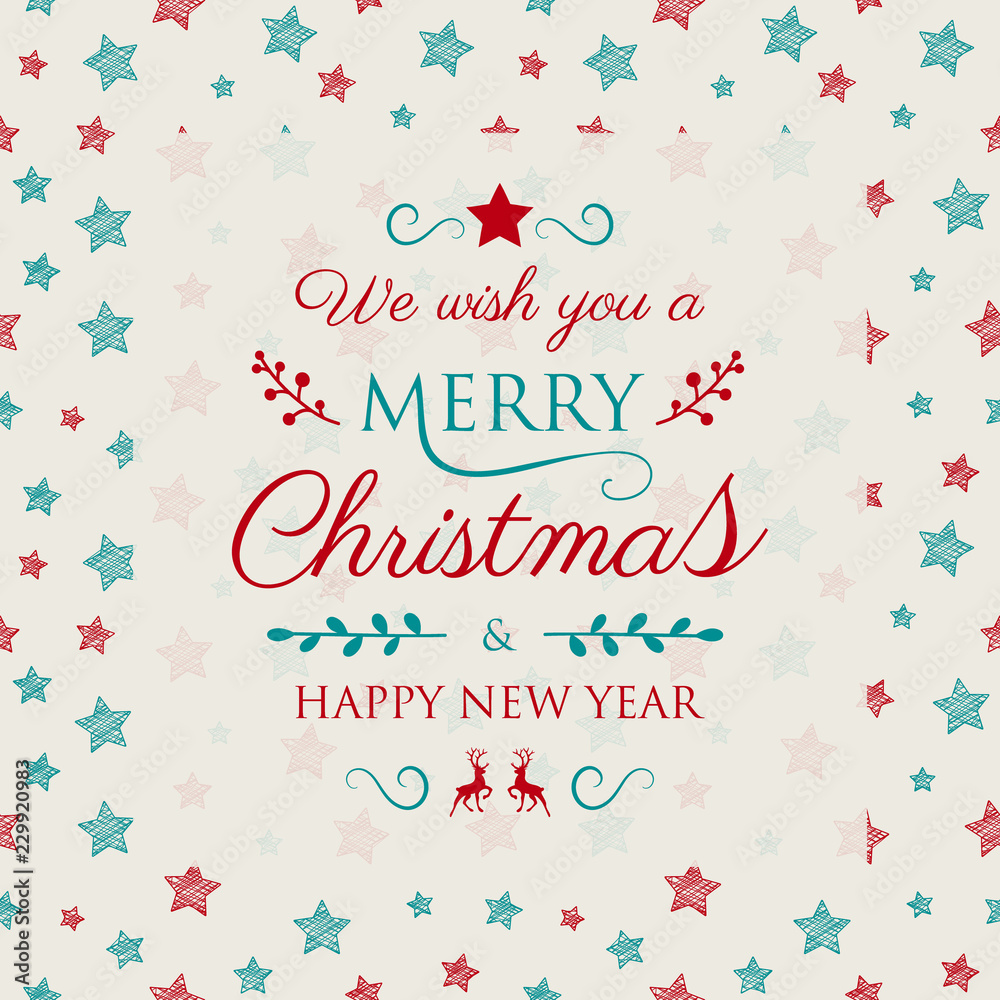 Christmas and New Year greeting card with text and decorations. Vector. Christmas and New Year greeting card with text and decorations. Vector.