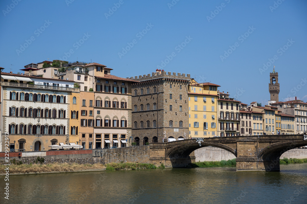 St Trinity bridge and Buildings on the banks of the river Arno in Florence, Tuscany, Italy