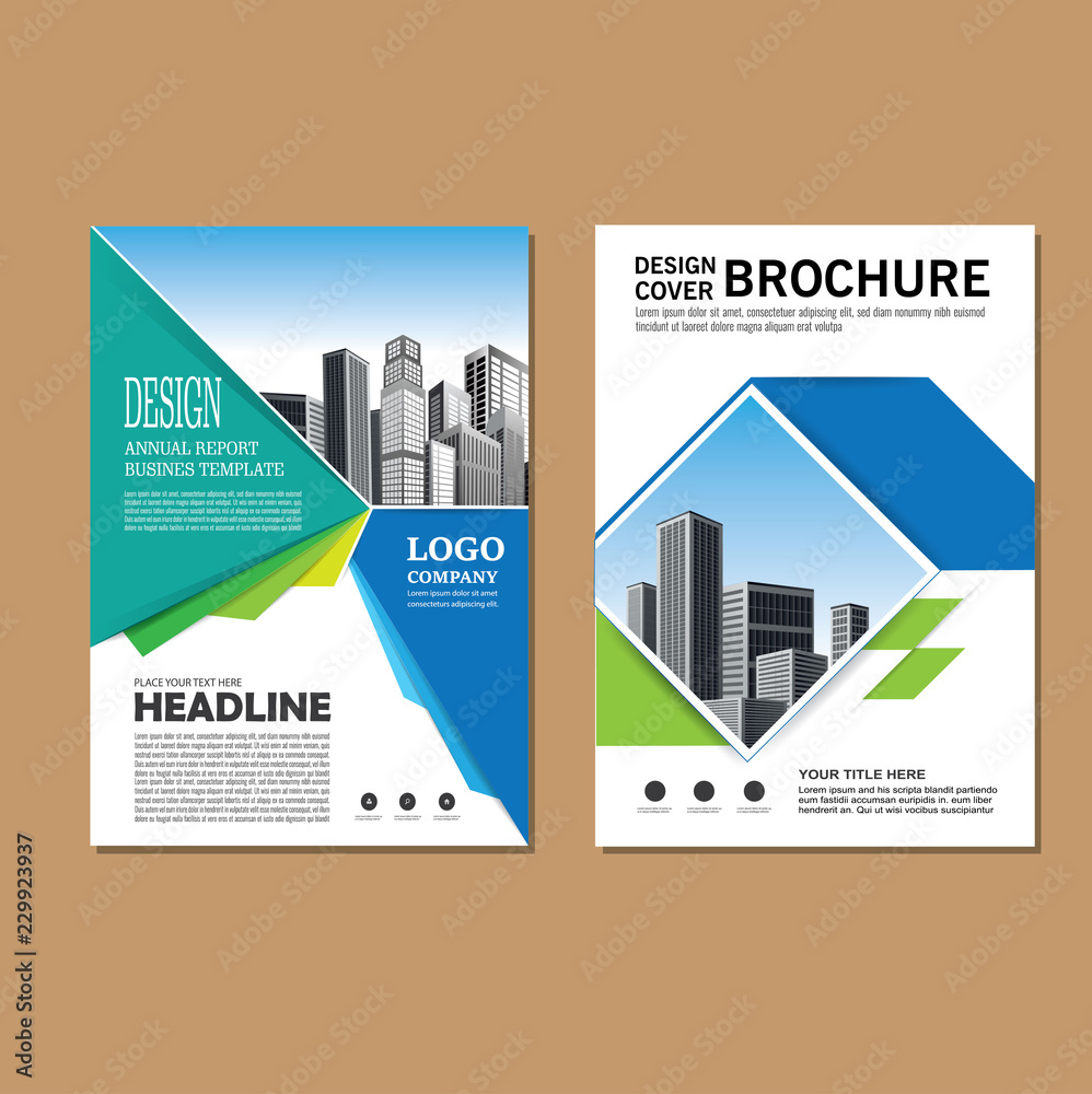 Brochure template layout, cover design annual report, magazine, flyer or booklet in A4 with blue geometric shapes on polygonal background Brochure template layout, cover design annual report, magazine, flyer or booklet in A4 with blue geometric shapes on polygonal background