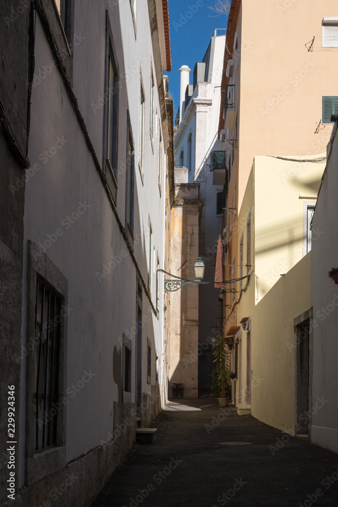 Narrow street in Lisbon, Portugal