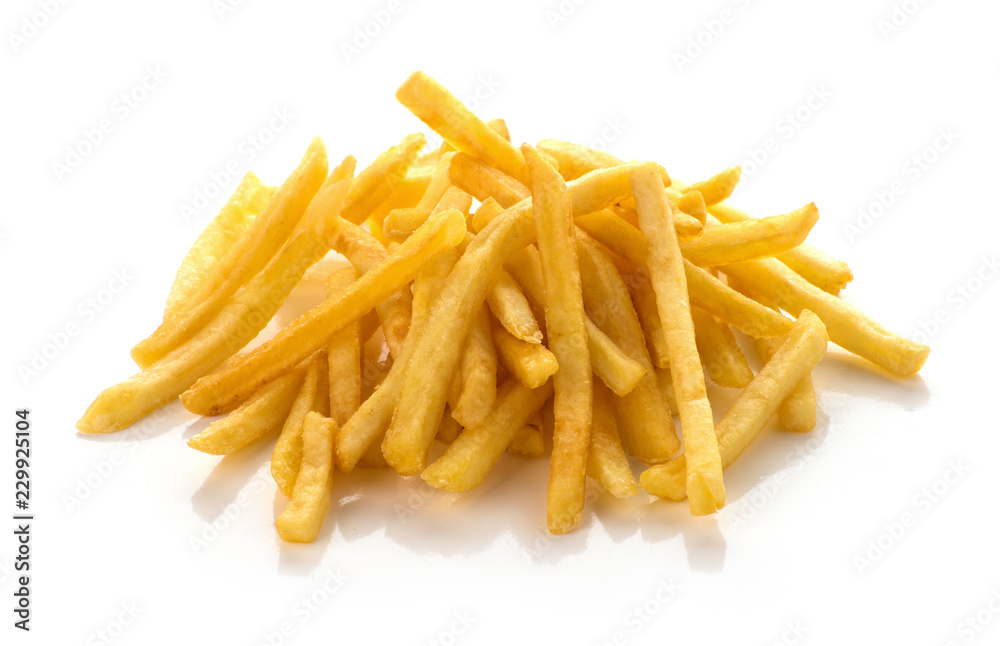 pile of french fries on a white background pile of french fries on a white background