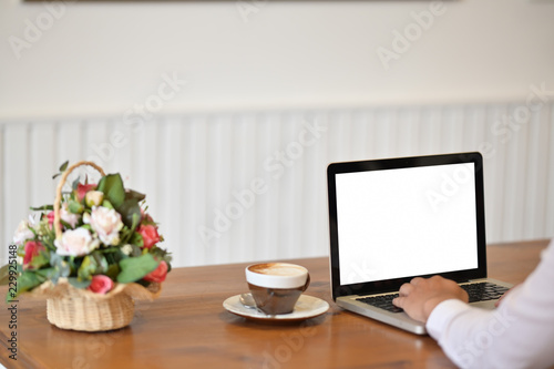 Workspace businessman working with his laptop on desk.