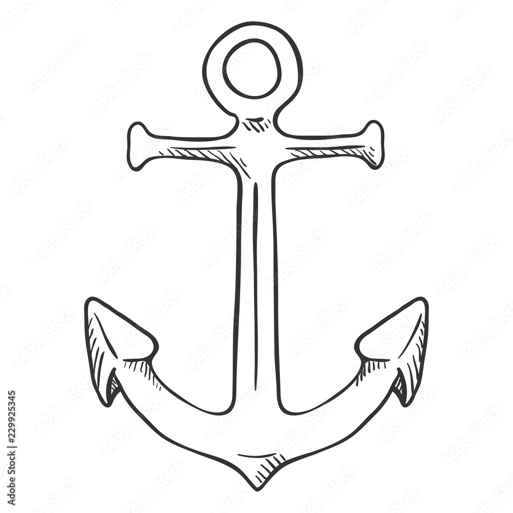 Vector Black Penciling Sketch Illustration - Marine Boat Anchor