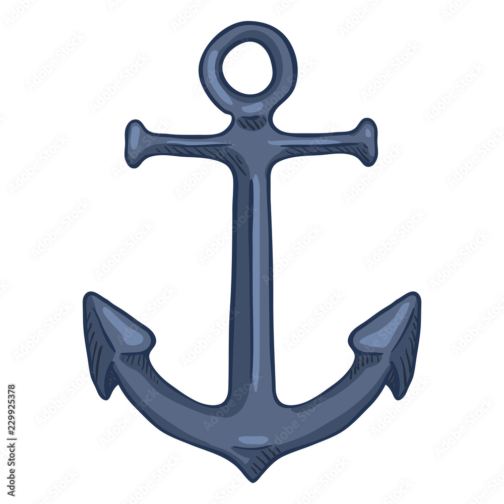 Vector Cartoon Color Illustration - Dark Blue Marine Boat Anchor