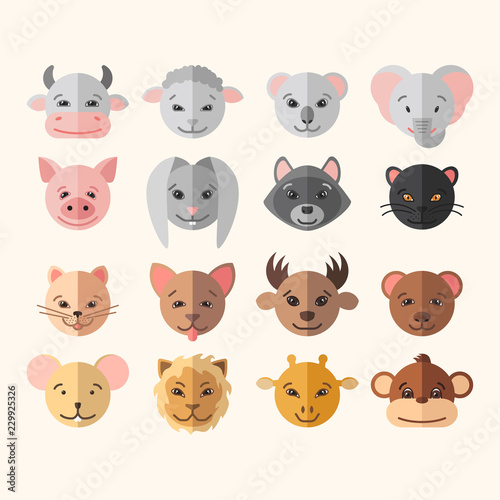 ector set of flat round animal icons