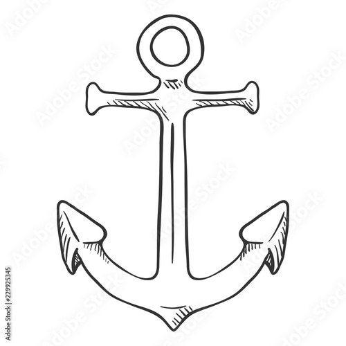 Vector Black Penciling Sketch Illustration - Marine Boat Anchor