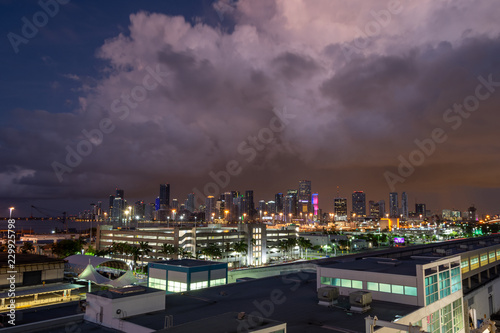 purple haze over downtown miami florida on an early summer morning