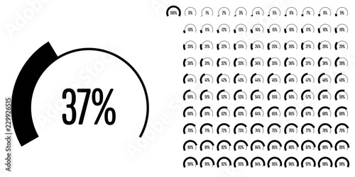 Set of circular sector percentage diagrams (meters) from 0 to 100 ready-to-use for web design, user interface (UI) or infographic - indicator with black